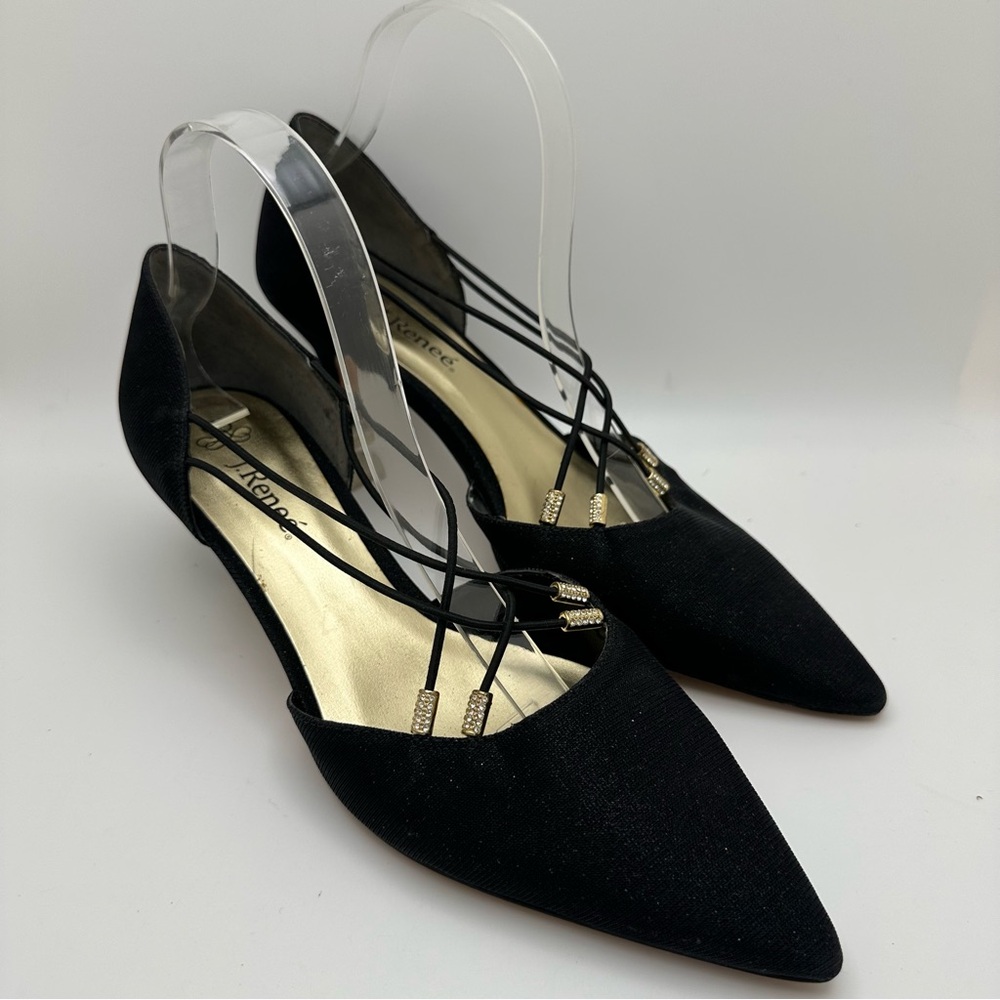 New J.Renee Metallic Gold Glitter Pump Size 9W Affair Strappy Party Heels Black - Picture 5 of 12